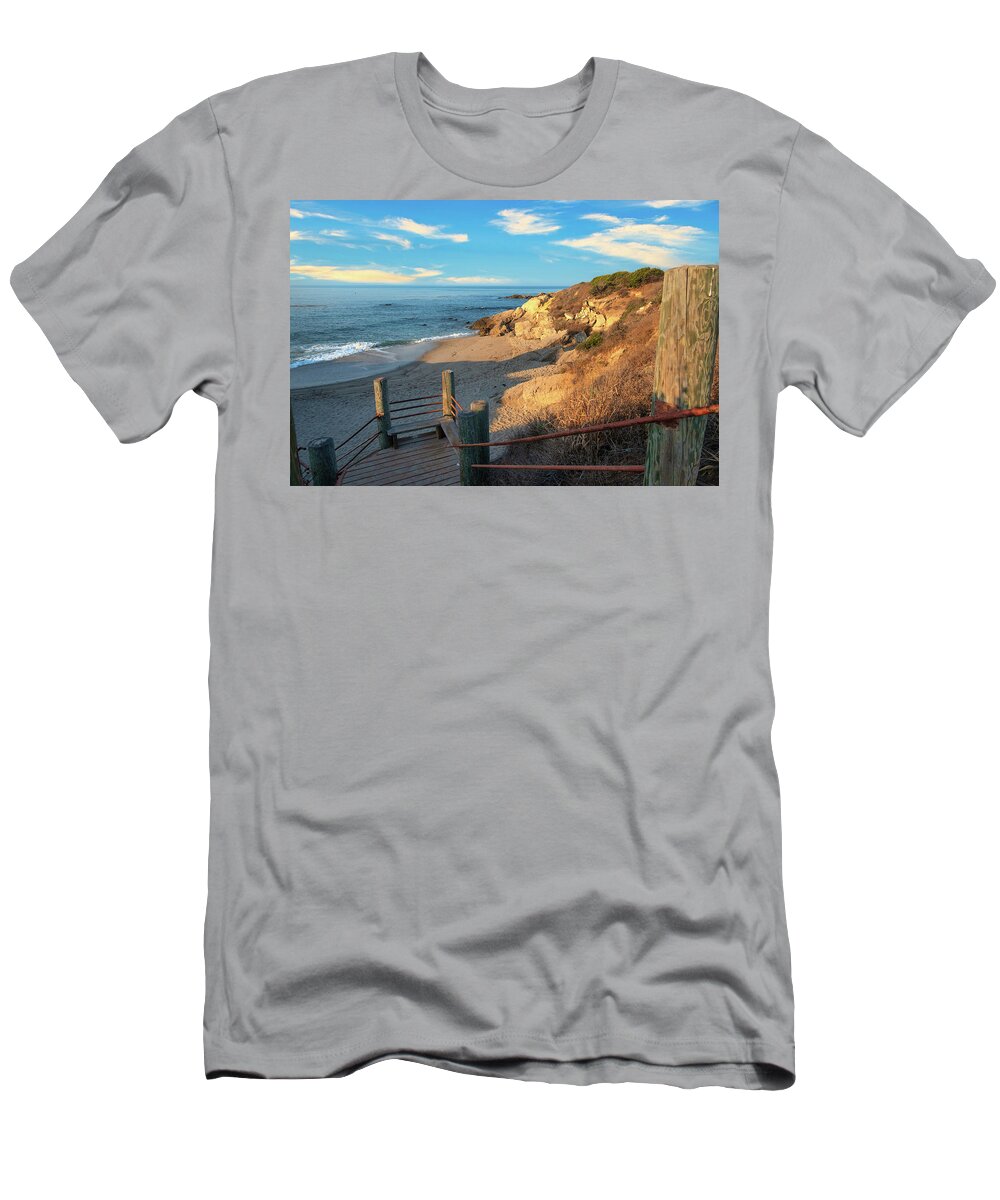 Beach T-Shirt featuring the photograph Stairs to the Beach Cove by Matthew DeGrushe