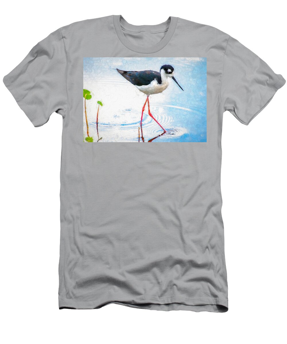 Black Necked Stilt T-Shirt featuring the photograph Stilt Wading Through Wetlands by Rebecca Herranen
