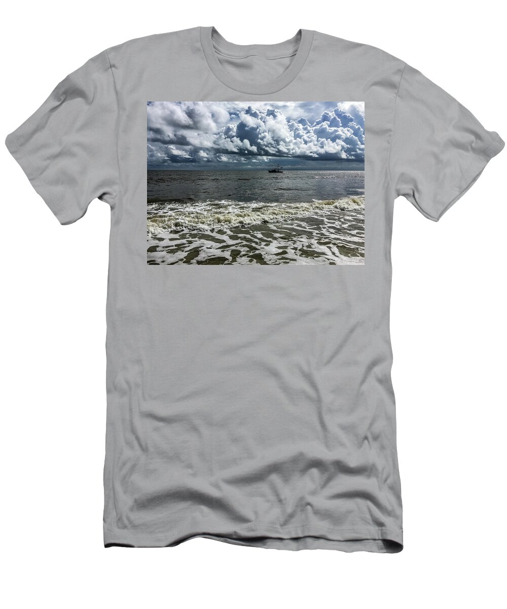 Ocean T-Shirt featuring the photograph Stormy Boat by David Beechum