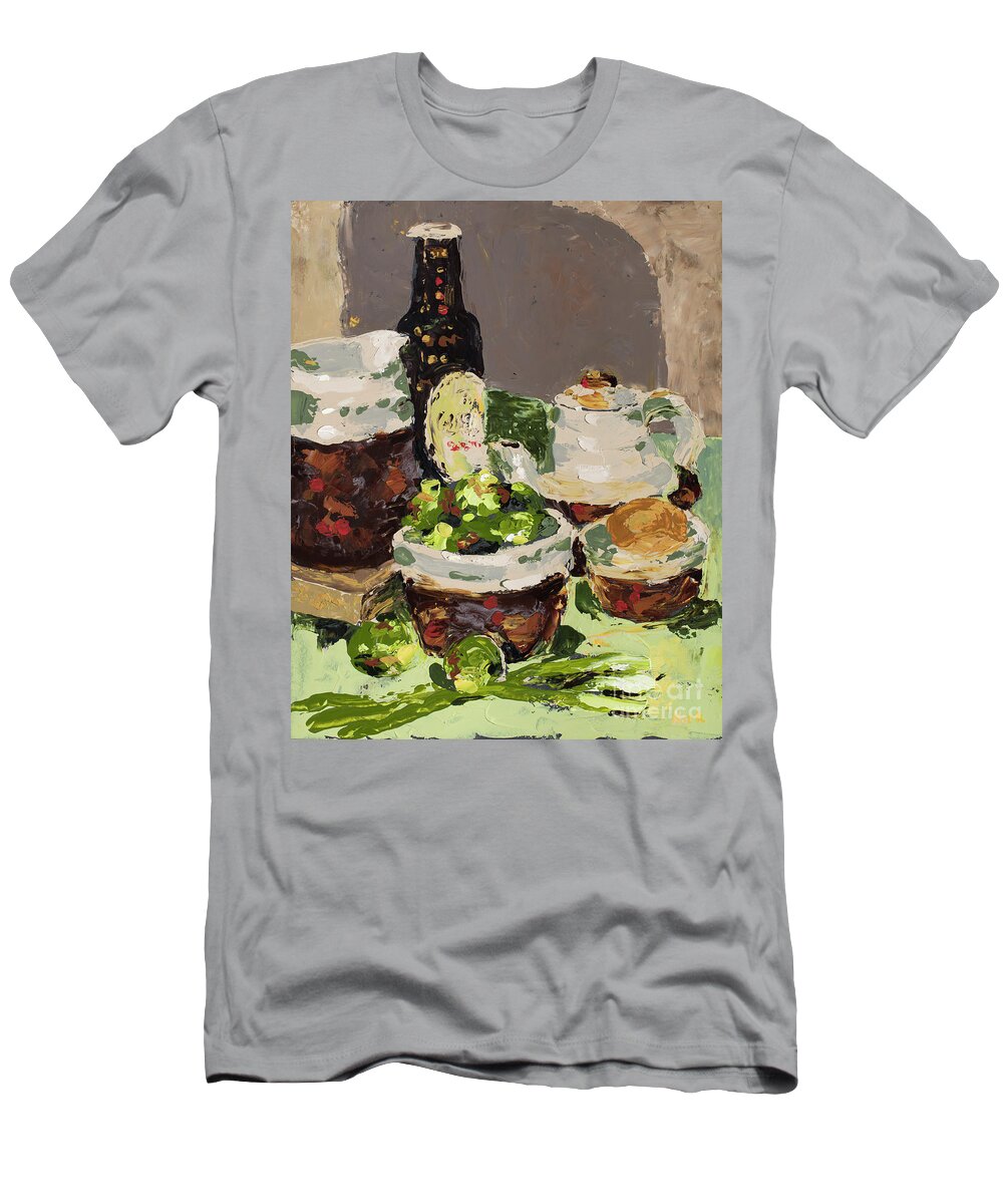 Brussel Sprouts T-Shirt featuring the painting Stouts and Sprouts, 2012 by PJ Kirk