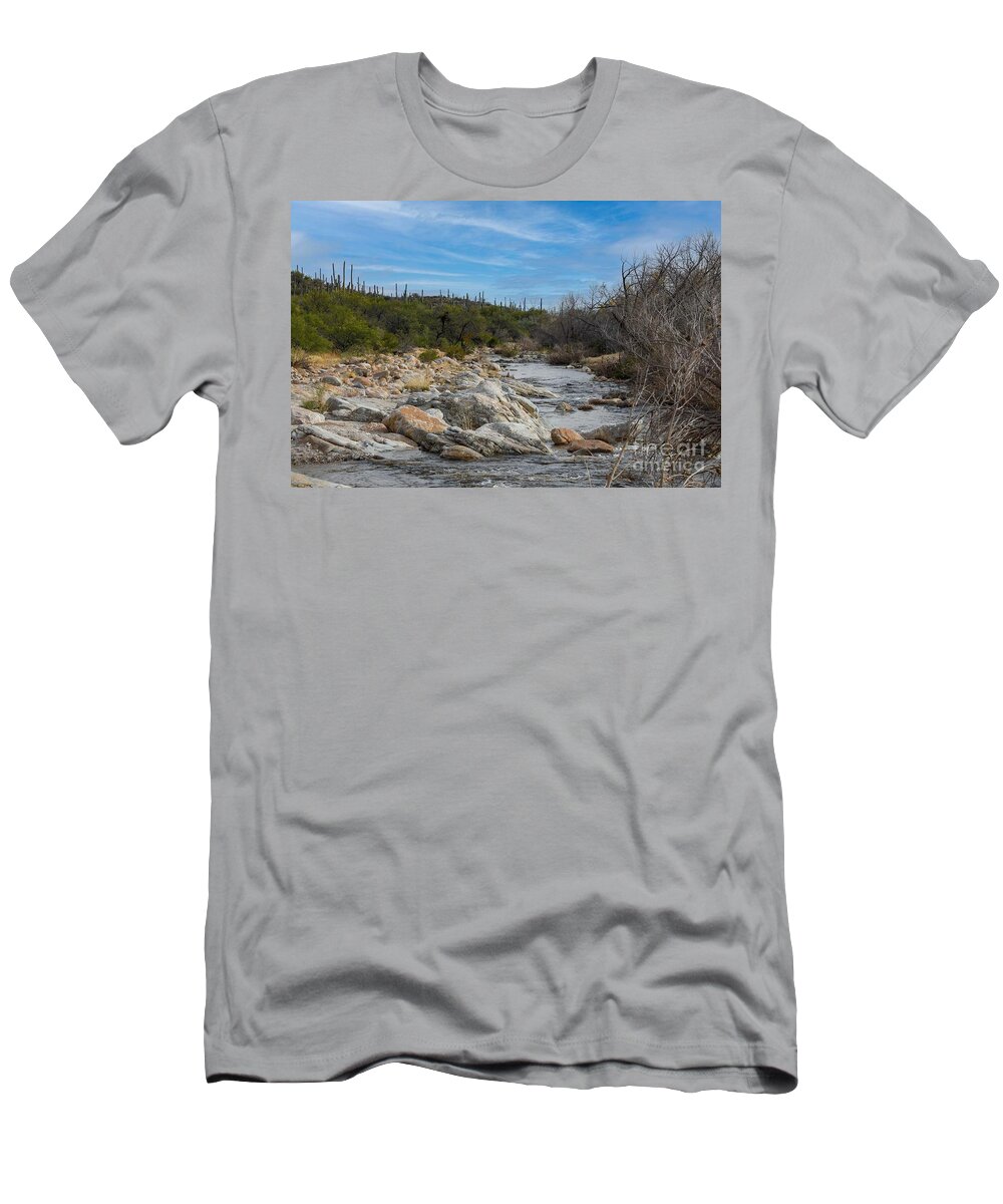 Stream In Catalina Mountains T-Shirt featuring the digital art Stream in Catalina Mountains by Tammy Keyes