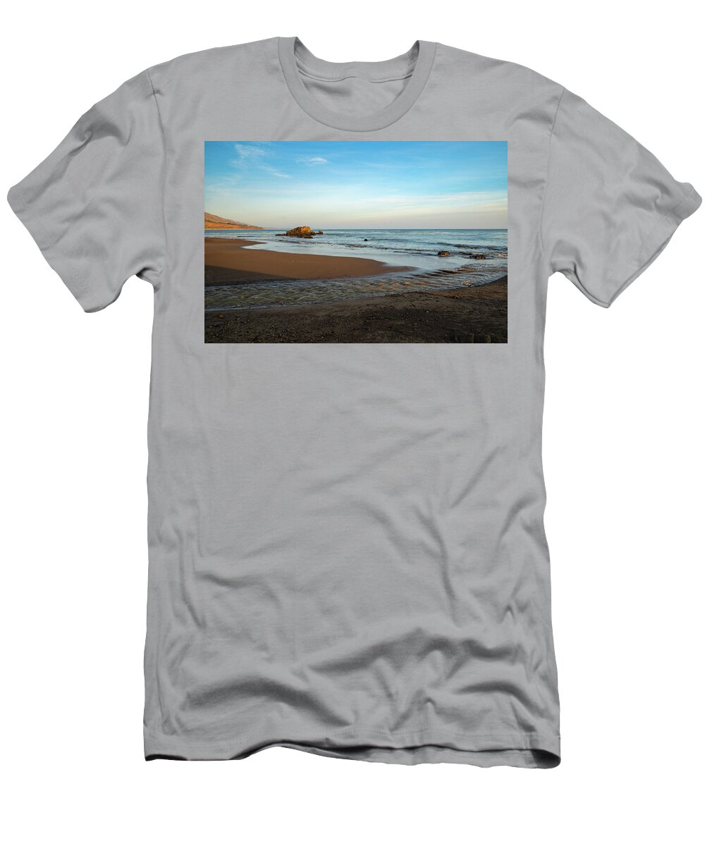 Beach T-Shirt featuring the photograph Stream Running Across the Beach by Matthew DeGrushe