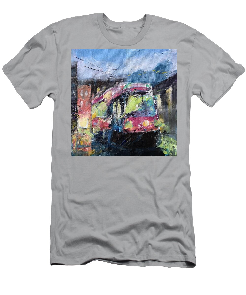 Streetcar T-Shirt featuring the painting Streetcar 7pm by Sheila Romard