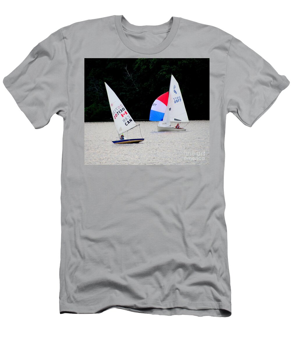 Boats T-Shirt featuring the photograph Summer Eve Sailing on Quanapowitt by Lennie Malvone