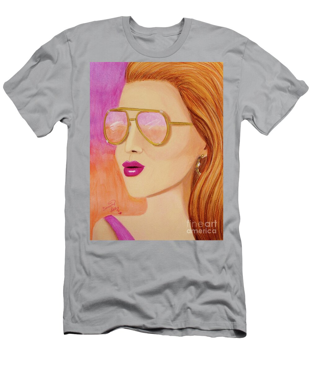 Fine Art T-Shirt featuring the painting Summer Sunset In Reflective Sunglassess by Dorothy Lee