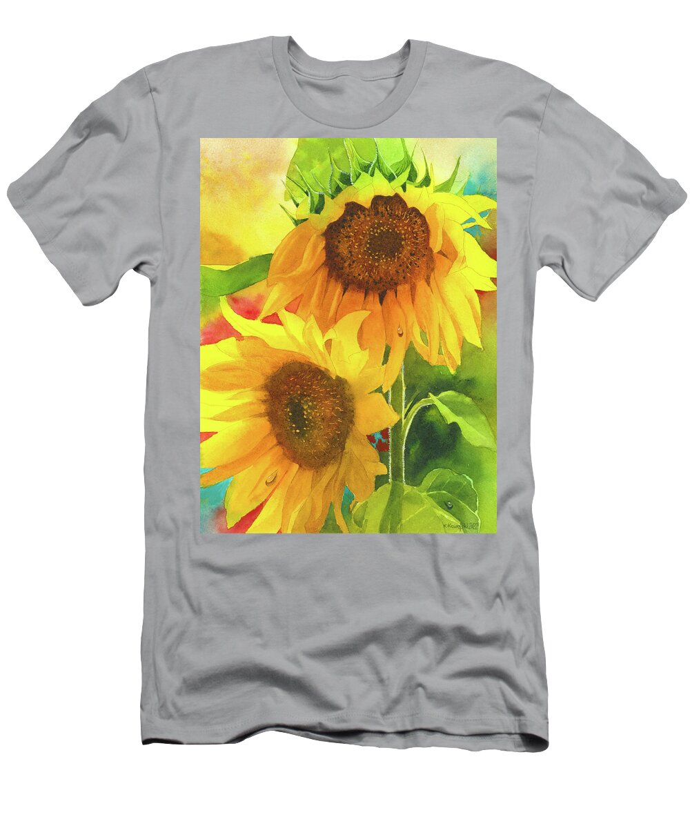Sunflowers T-Shirt featuring the painting Sunflowers for Ukraine by Espero Art