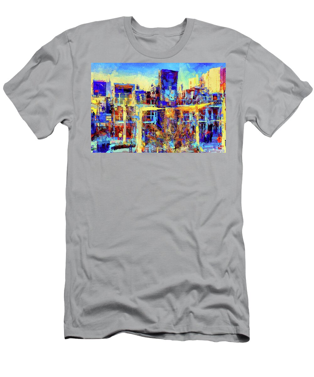 Container Park T-Shirt featuring the mixed media Sunny afternoon at the Container Park, Las Vegas by Tatiana Travelways