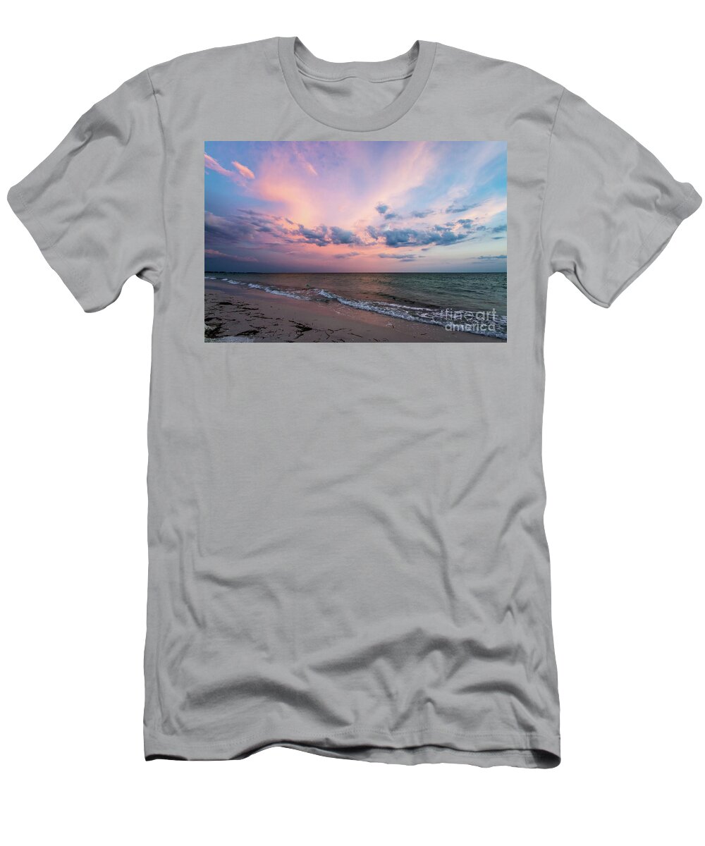 Sun T-Shirt featuring the photograph Sunset Afterglow on the Beach by Beachtown Views