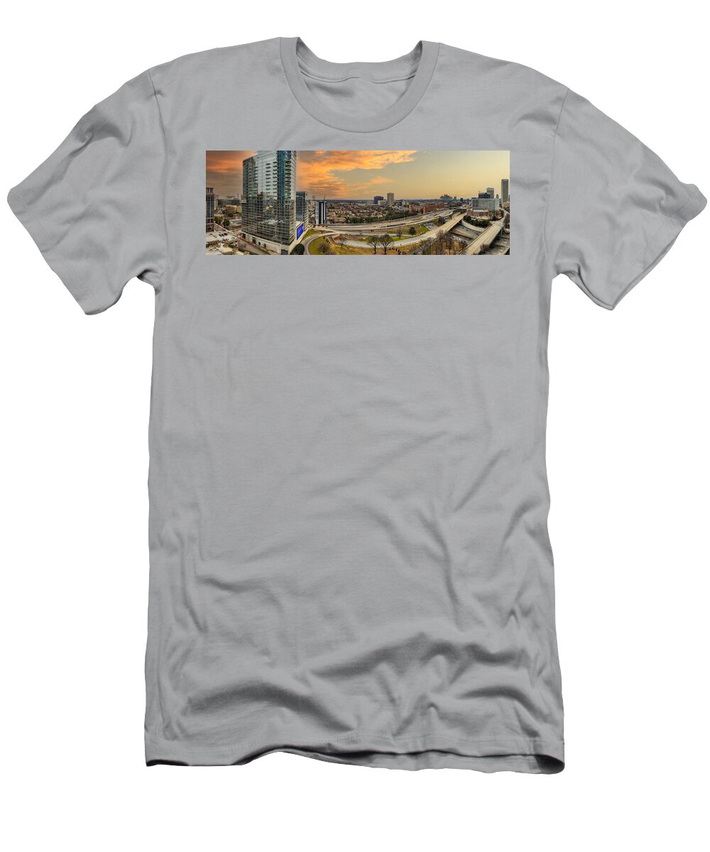 City T-Shirt featuring the photograph Sunset Over the Cityscape in Atlanta by Marcus Jones