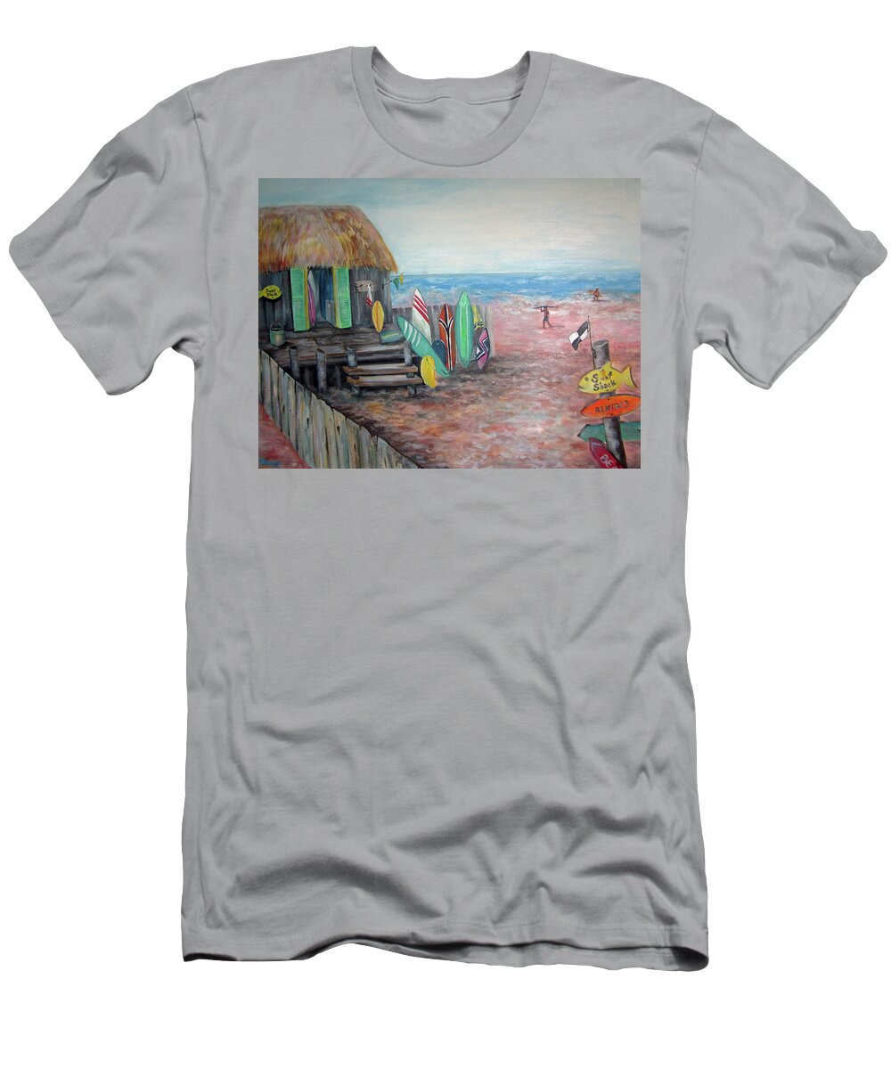 Beach T-Shirt featuring the painting Surf Shack by Barbara Landry