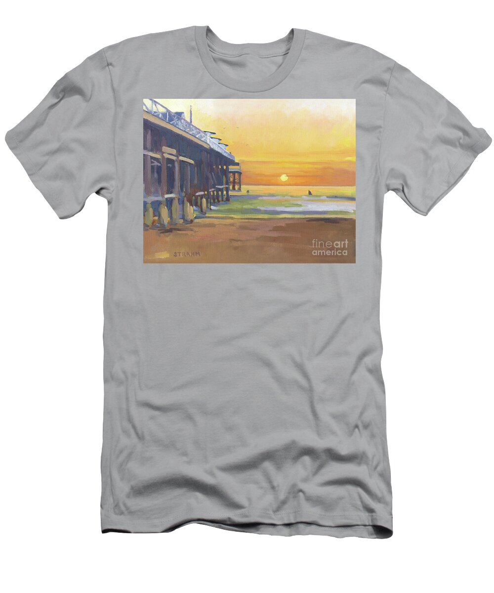 Crystal Pier T-Shirt featuring the painting Surfing Pacific Beach - San Diego, California by Paul Strahm