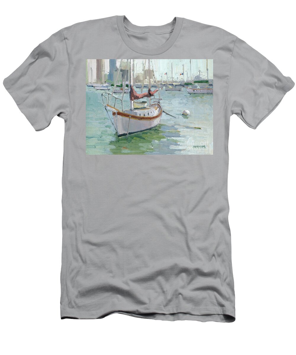 Sailboat T-Shirt featuring the painting Sway on the Bay - San Diego, California by Paul Strahm