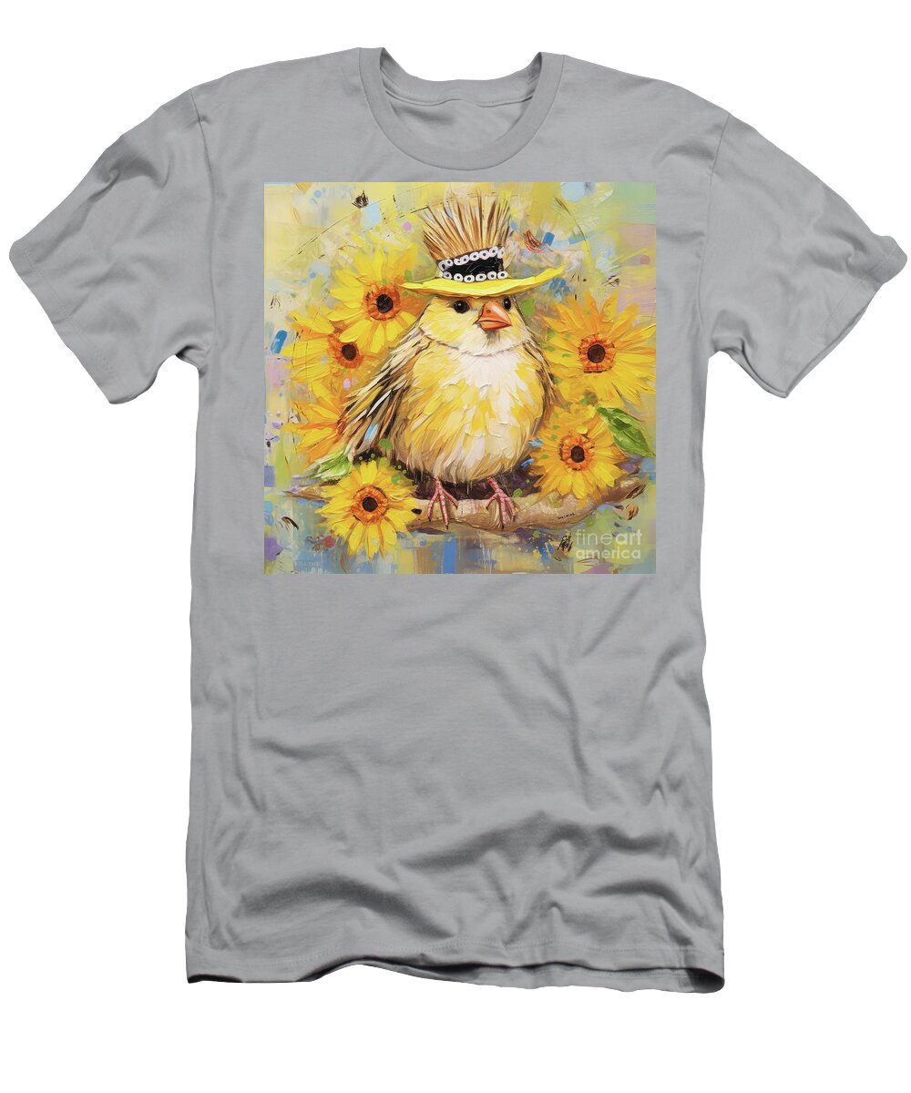 American Goldfinch Bird T-Shirt featuring the painting Sweet Little Goldfinch by Tina LeCour
