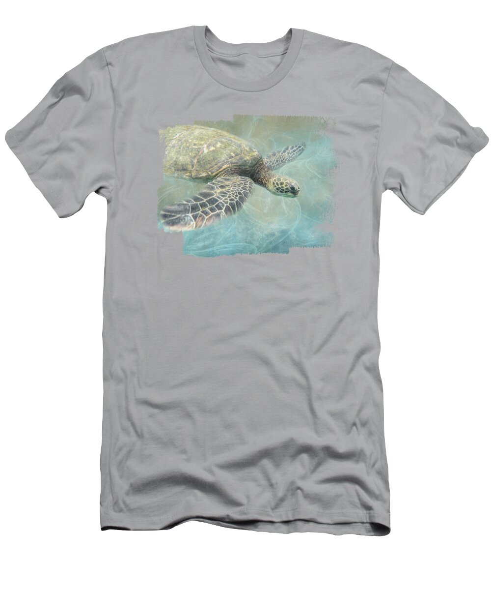 Sea Turtle T-Shirt featuring the mixed media Swimming Sea Turtle by Elisabeth Lucas