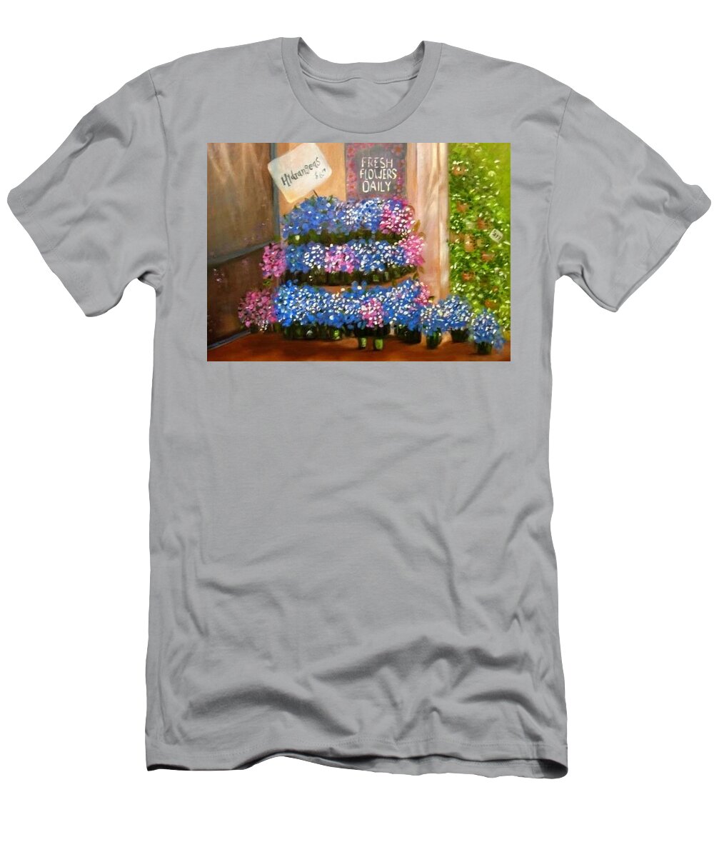 Florist T-Shirt featuring the painting T J's Florist by Juliette Becker