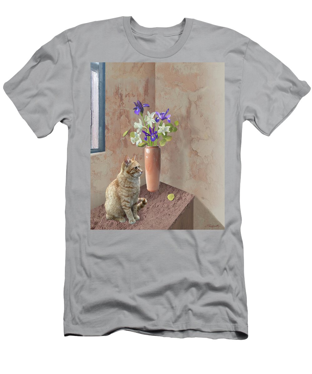 Cat T-Shirt featuring the digital art Tabby in Sunny Room by M Spadecaller