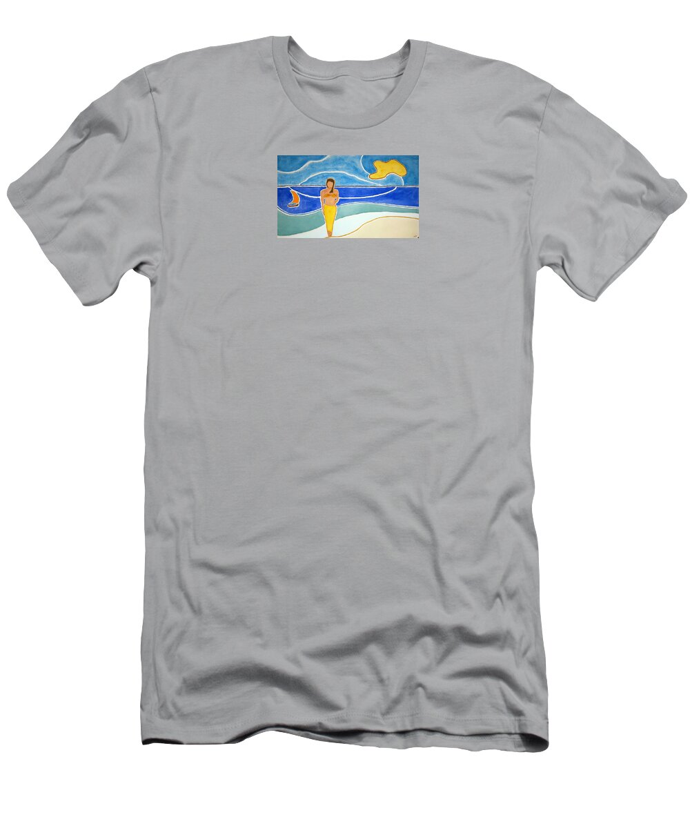 Watercolor T-Shirt featuring the painting Tahitian Shore by John Klobucher