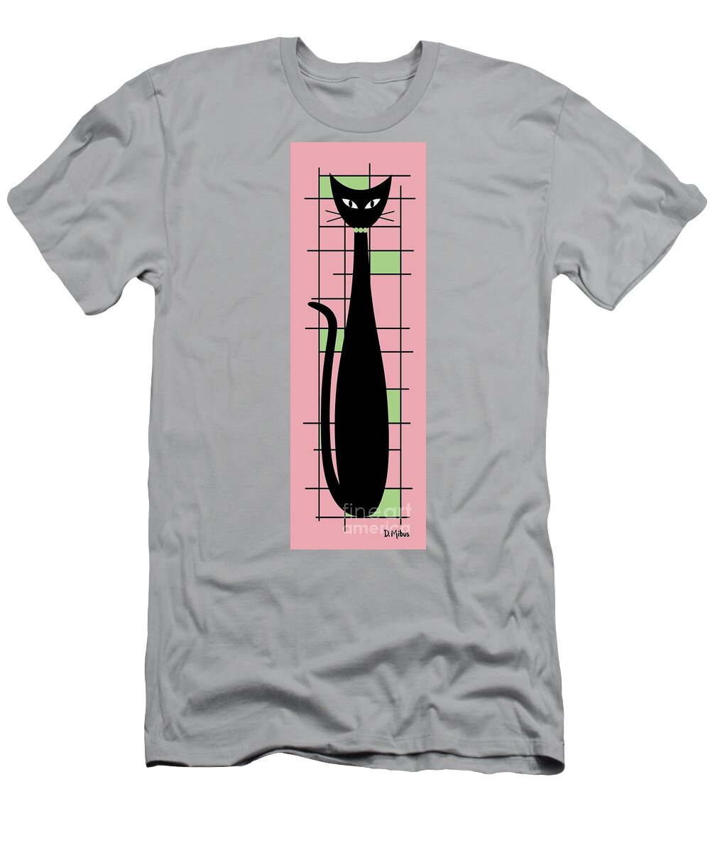 Mid Century Modern Cat T-Shirt featuring the digital art Tall Mondrian Cat on Pink by Donna Mibus