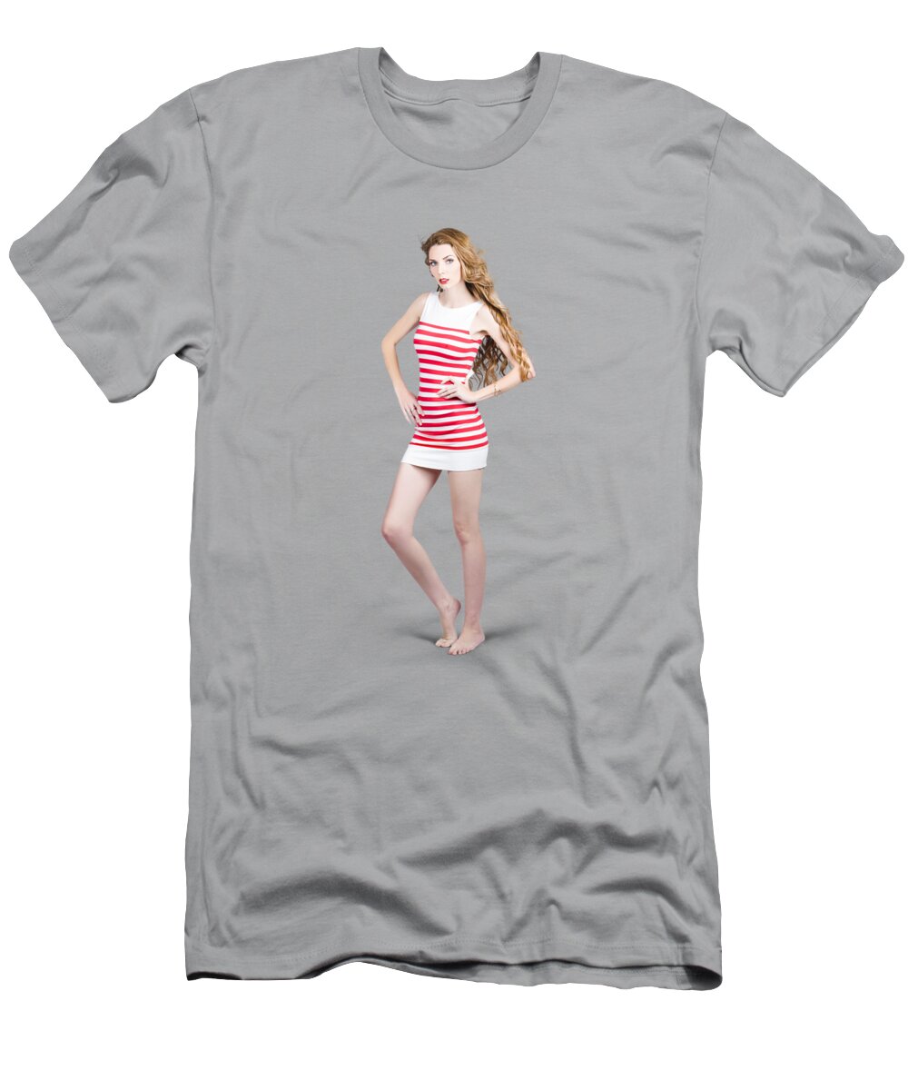 Fashion T-Shirt featuring the photograph Tall slim retro fashion woman by Jorgo Photography