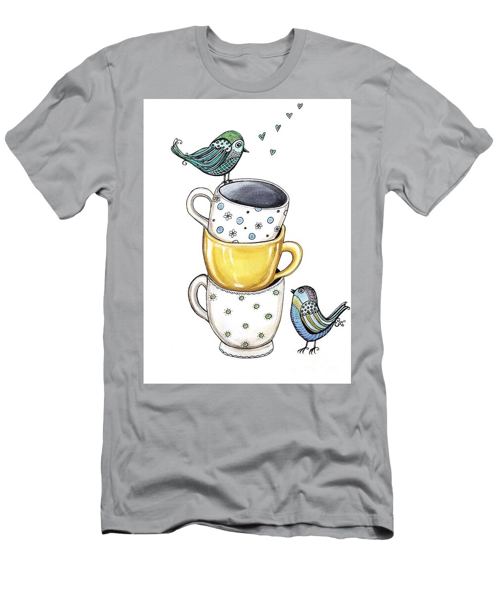 Tea T-Shirt featuring the painting Tea Time Friends by Elizabeth Robinette Tyndall