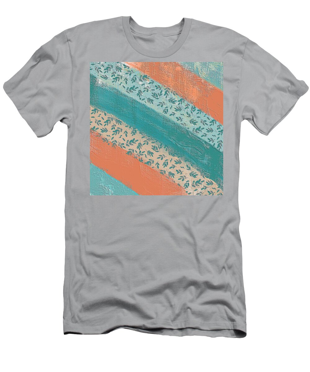 Pattern T-Shirt featuring the digital art Teal and Peach Diagonal by Bonnie Bruno