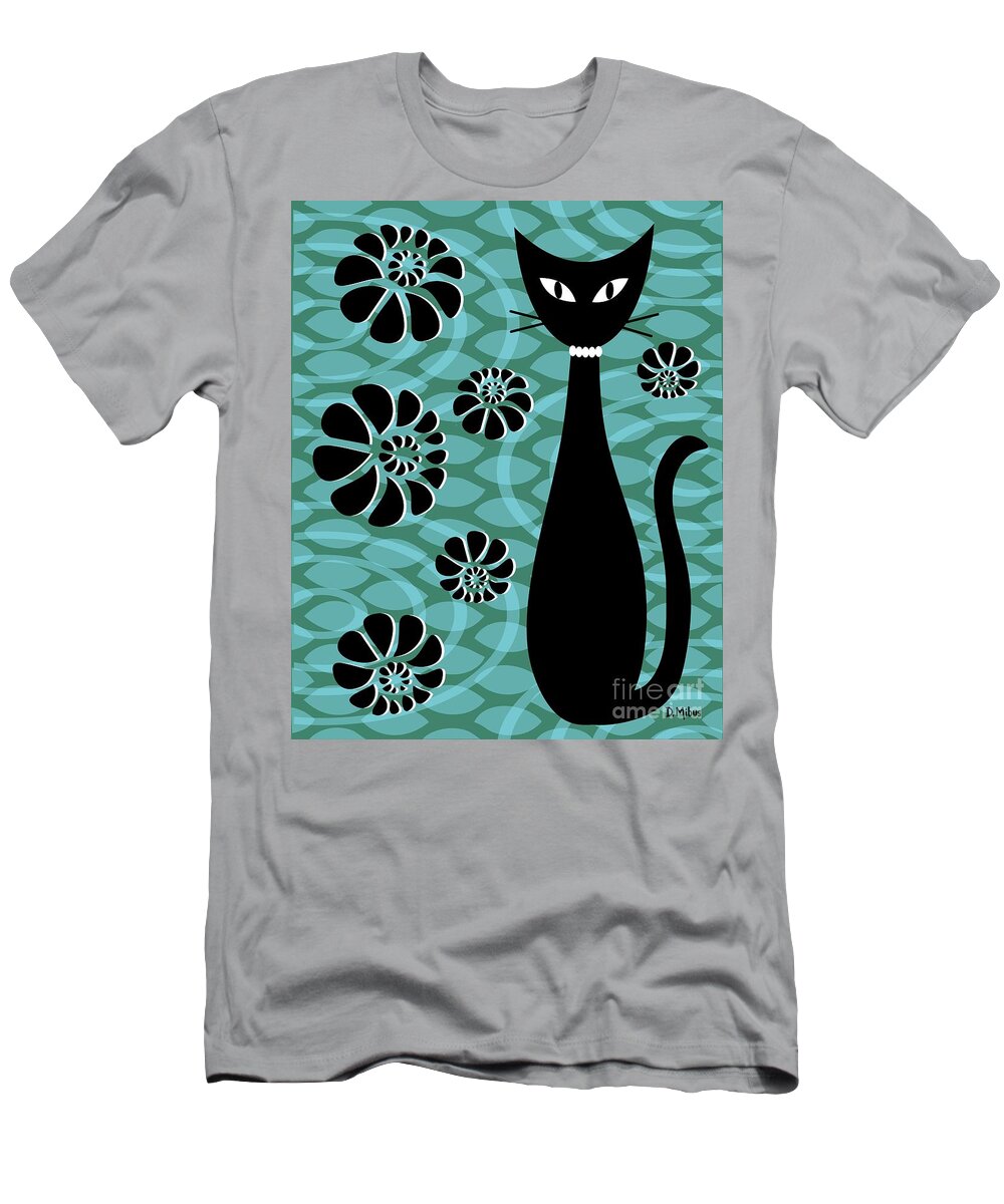 Abstract Cat T-Shirt featuring the digital art Teal Mod Cat 2 by Donna Mibus