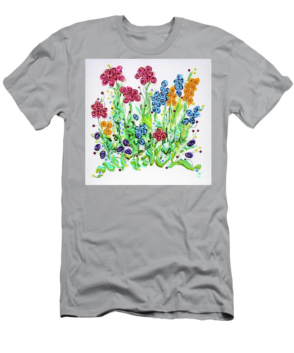 Floral Painting T-Shirt featuring the painting Tecora's Garden by Jane Arlyn Crabtree