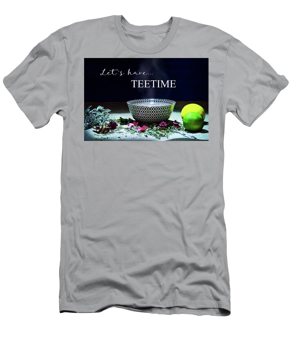 Inscription T-Shirt featuring the photograph A drinking bowl with tea and herbs. #1 by Bernhard Schaffer