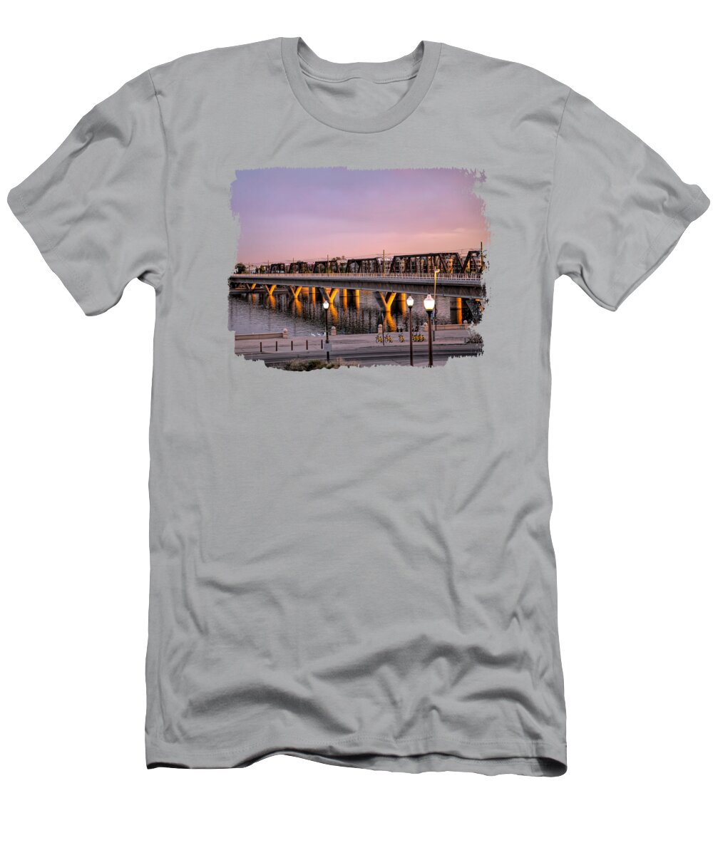 Tempe T-Shirt featuring the photograph Tempe Train Bridge at Dusk by Elisabeth Lucas
