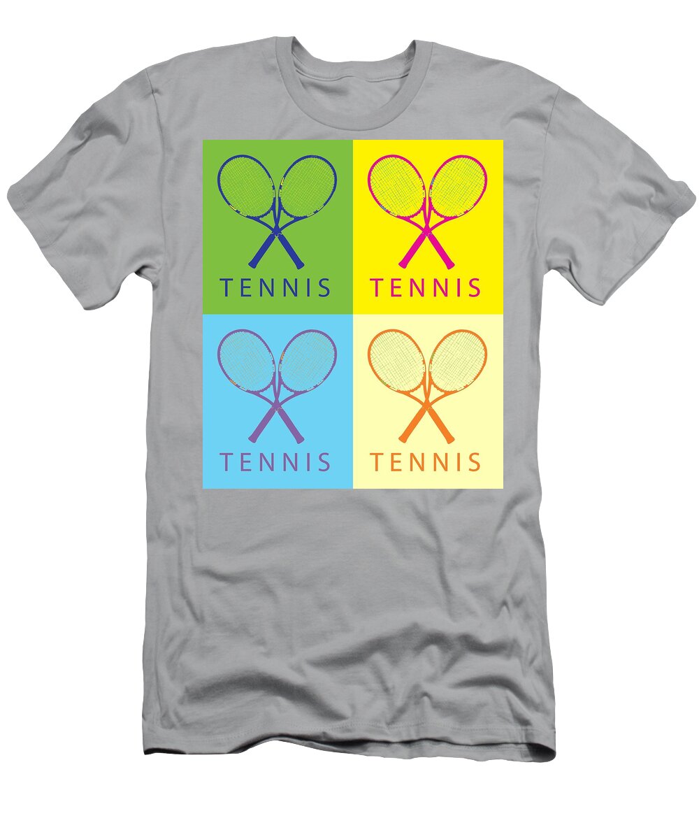 Tennis Pop Art Panels T-Shirt featuring the digital art Tennis Pop Art Panels by Dan Sproul