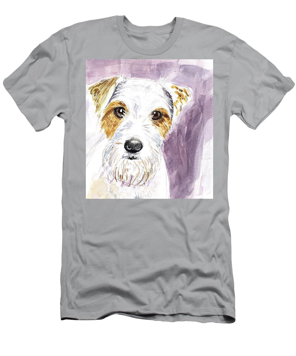 Terrier T-Shirt featuring the painting Terrier in Mauve by Zelda Tessadori