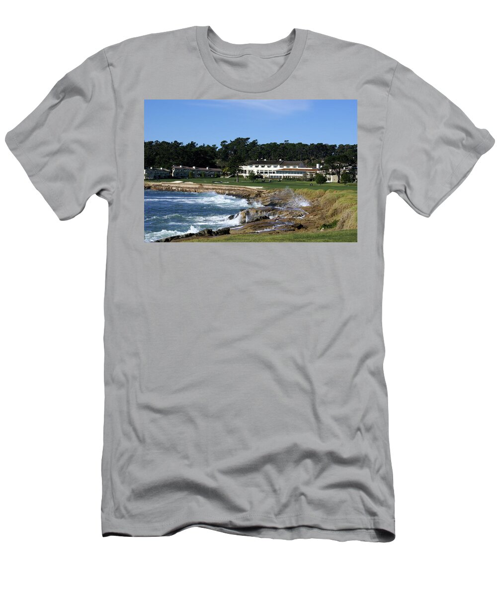 The 18th At Pebble T-Shirt featuring the photograph The 18th At Pebble by Barbara Snyder