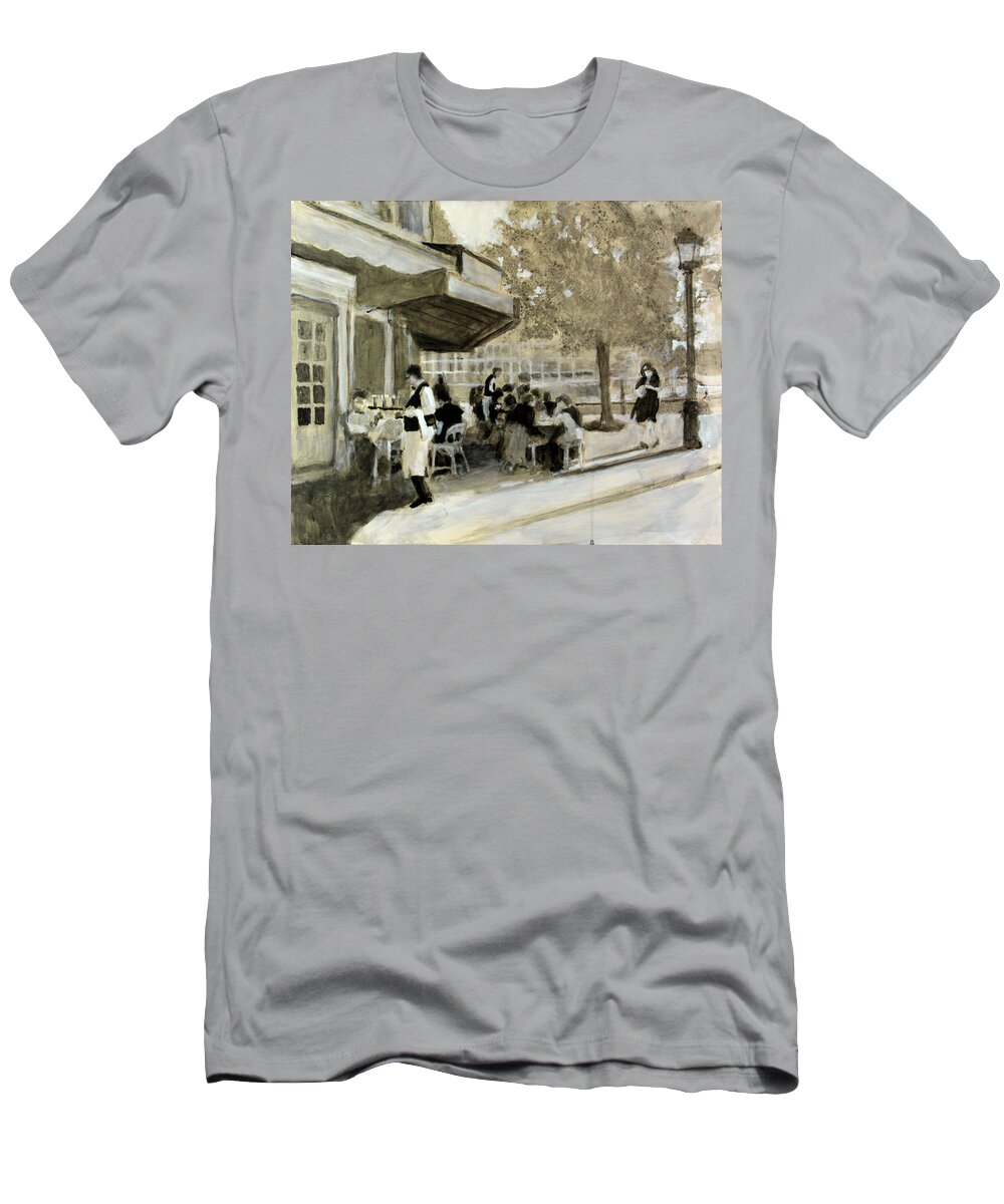 Cafe T-Shirt featuring the painting The Brasserie under painting by David Zimmerman