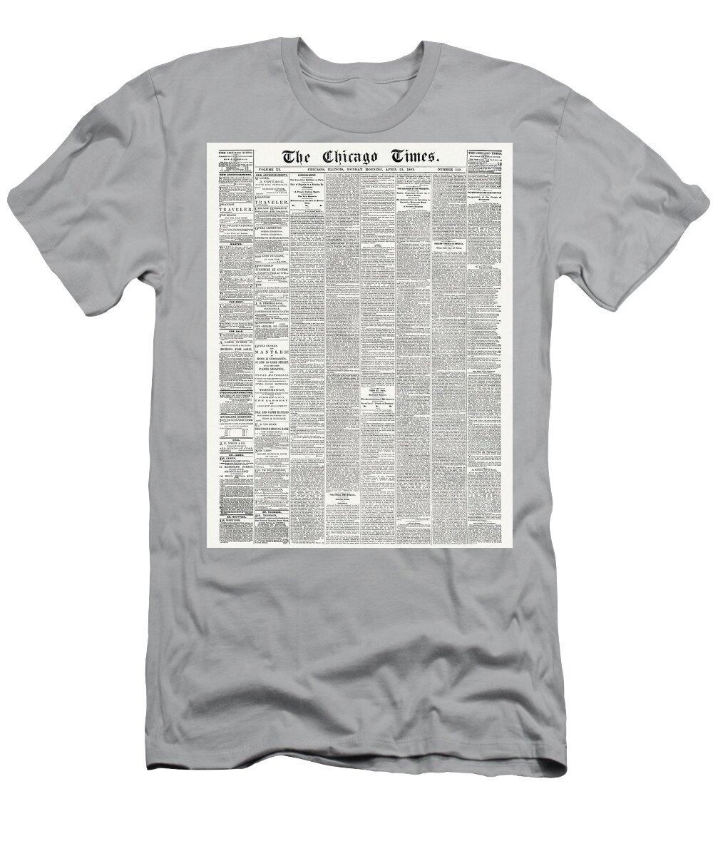 Chicago T-Shirt featuring the digital art The Chicago Times, newspaper. April 24, 1865. by Tom Hill