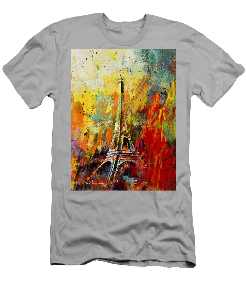 Travel T-Shirt featuring the painting The Eiffel Tower by Miki De Goodaboom