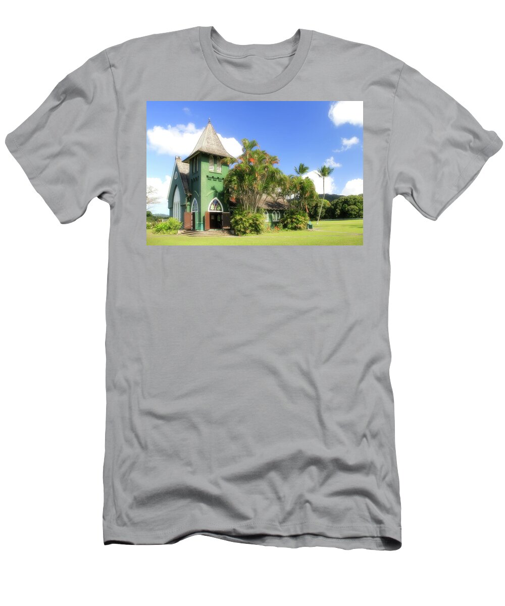 Palm Tree T-Shirt featuring the photograph The Green Waioli Hula Church by Robert Carter