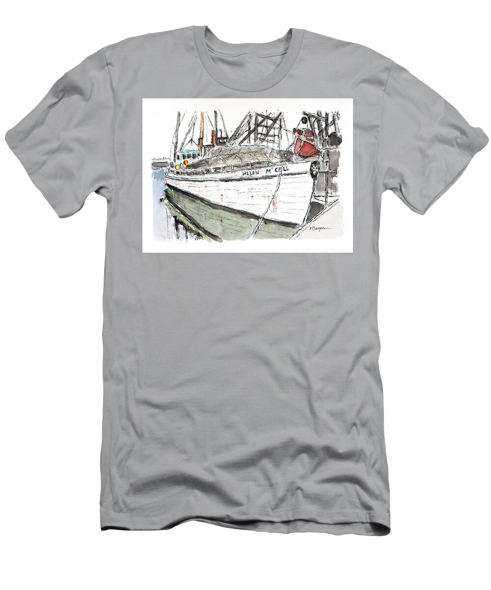 Fishing Boat T-Shirt featuring the drawing The Helen McColl by Mike Bergen
