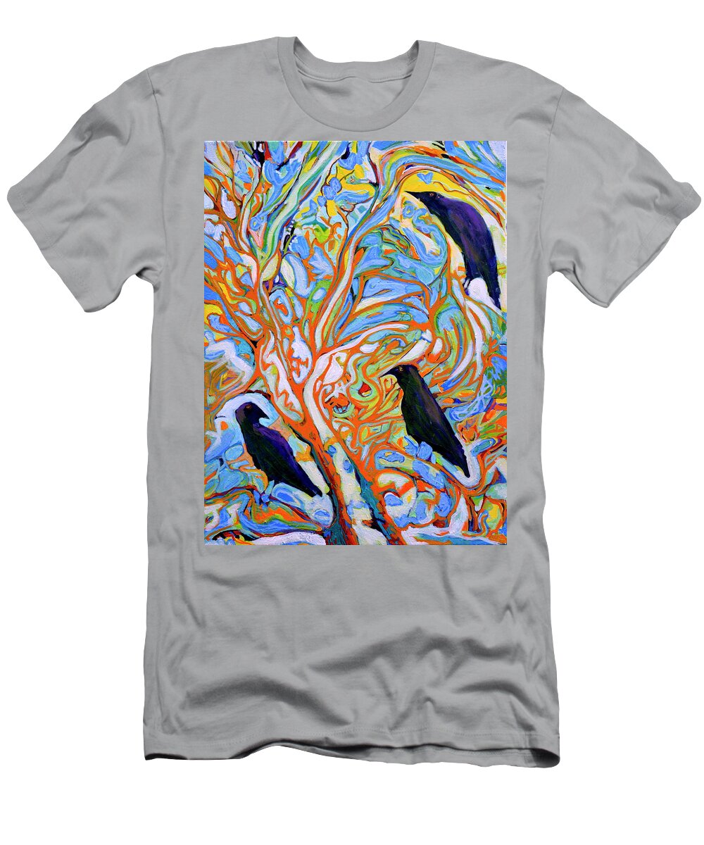 Raven T-Shirt featuring the painting The Raven Meeting Place by Marysue Ryan