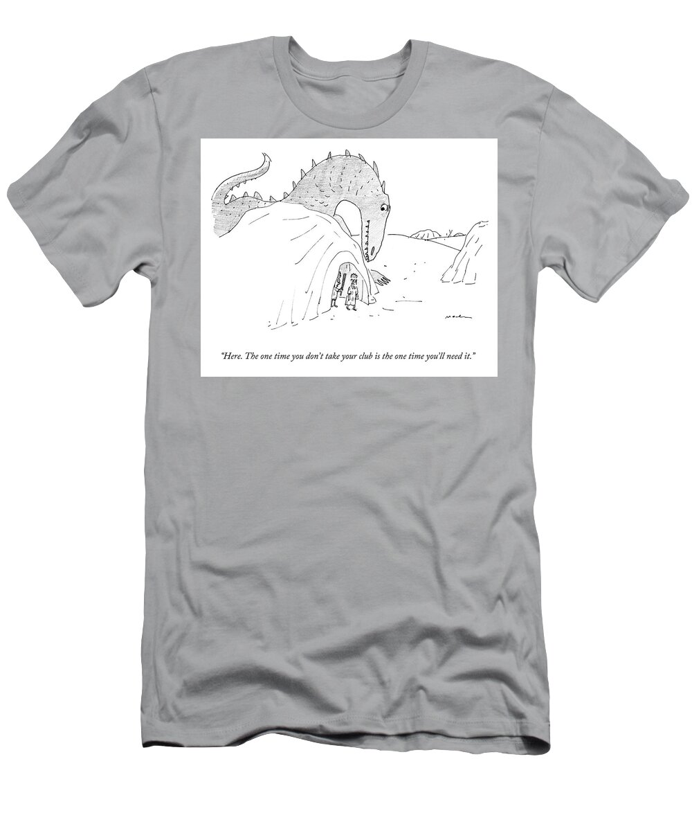 A26679 T-Shirt featuring the drawing The One Time You Don't Take Your Club by Michael Maslin