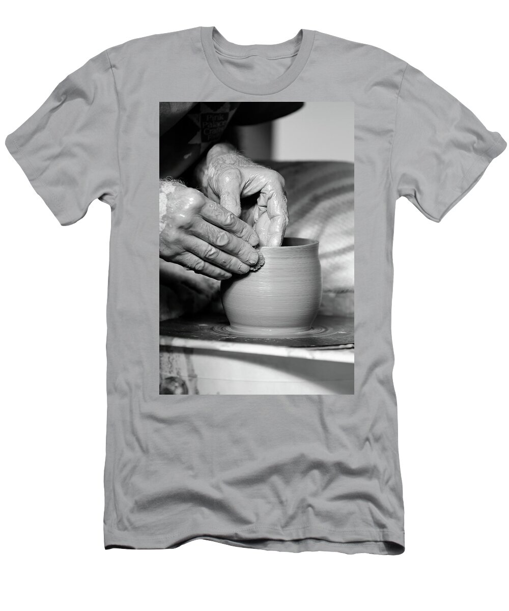 Ceramic T-Shirt featuring the photograph The Potter's Hands bw by Lens Art Photography By Larry Trager