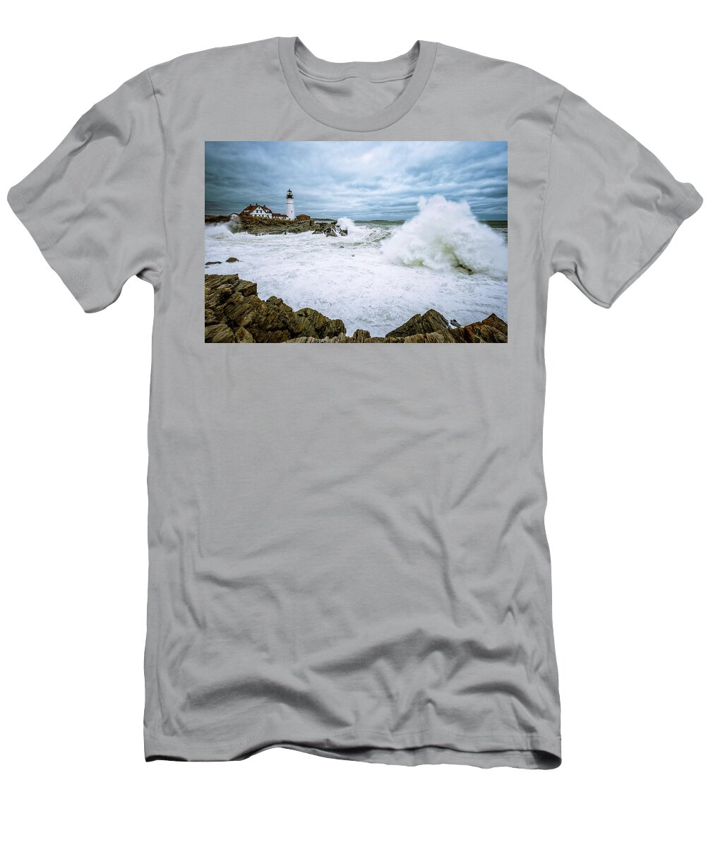 Atlantic Ocean T-Shirt featuring the photograph The Power Of The Sea, Nor'easter Waves. by Jeff Sinon