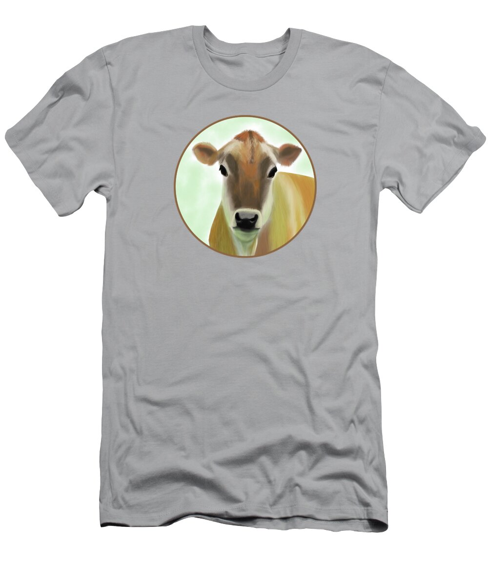 Jersey T-Shirt featuring the painting The Pretty Jersey Cow Portrait by Barefoot Bodeez Art