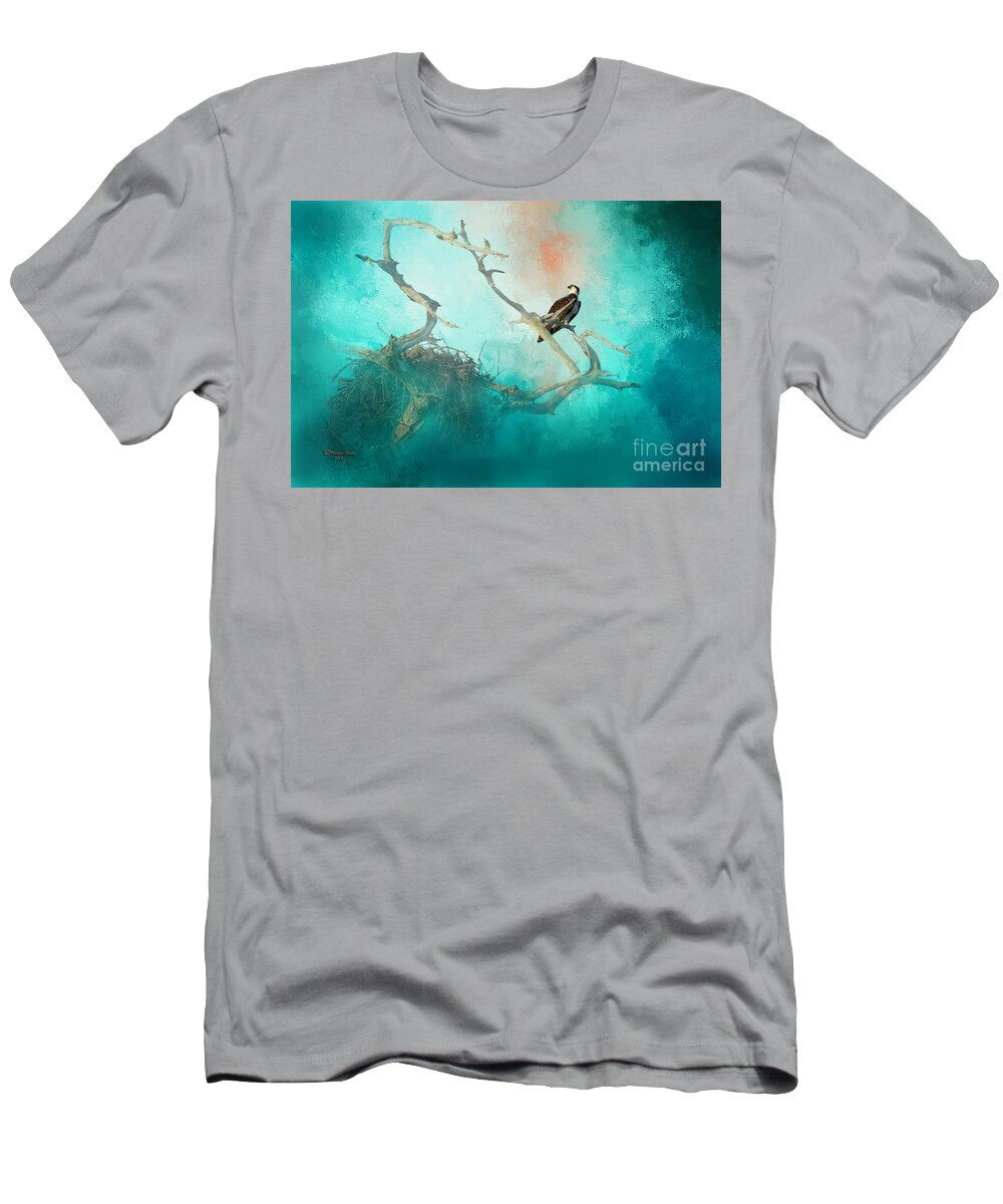 Hawk T-Shirt featuring the mixed media The Protector by Marvin Spates