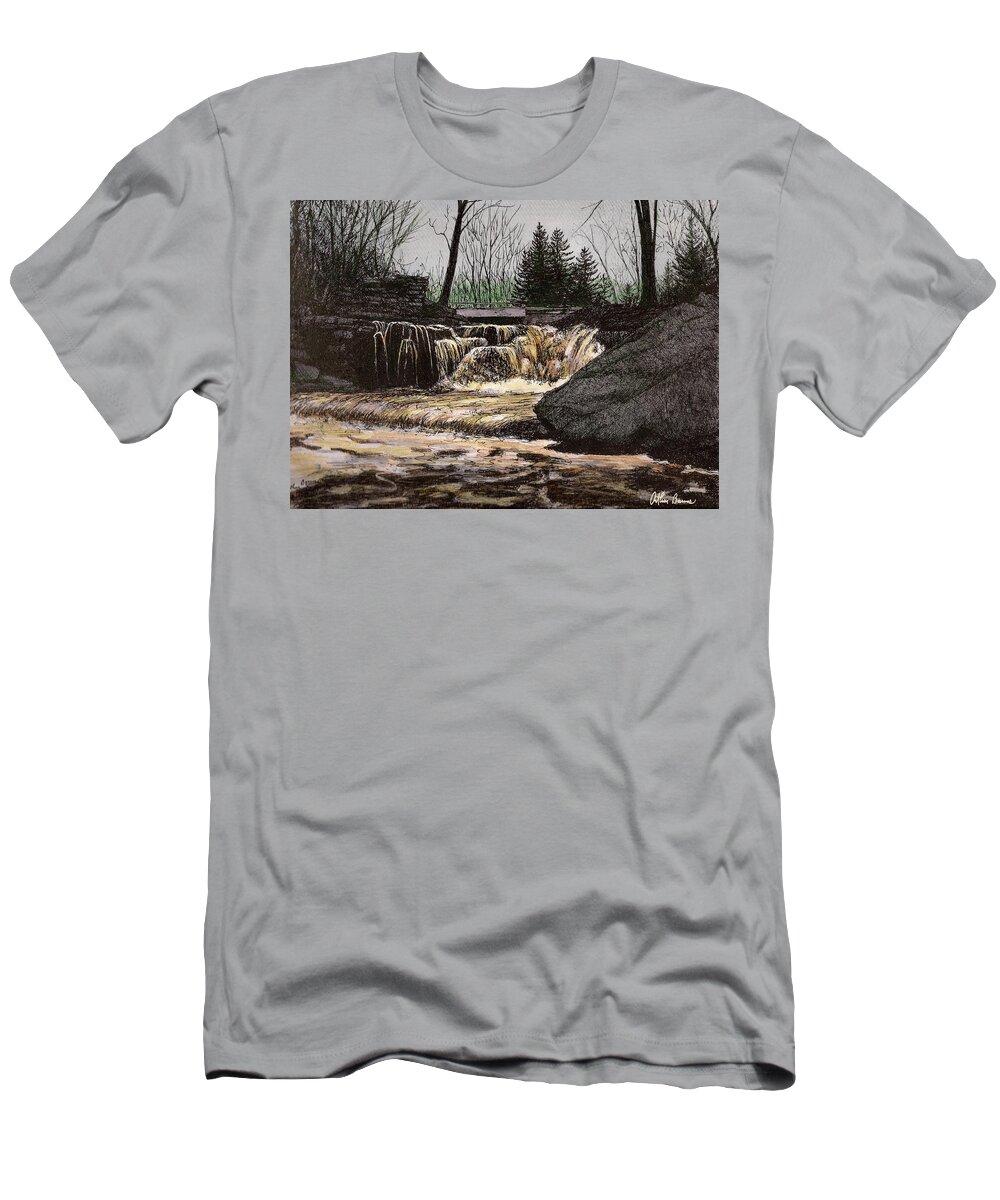 Waterfalls T-Shirt featuring the painting The Shelby Falls by Arthur Barnes