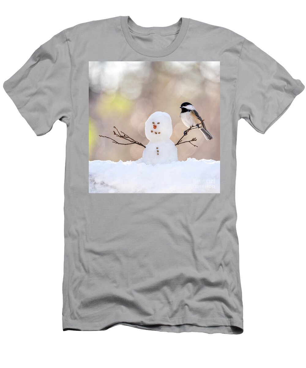 Snow T-Shirt featuring the photograph The Snowman by Karin Pinkham