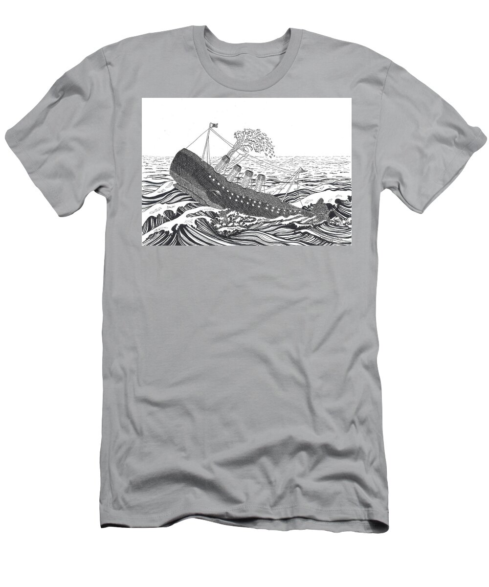 Titanic T-Shirt featuring the drawing The Titanic Whale by Jenny Armitage