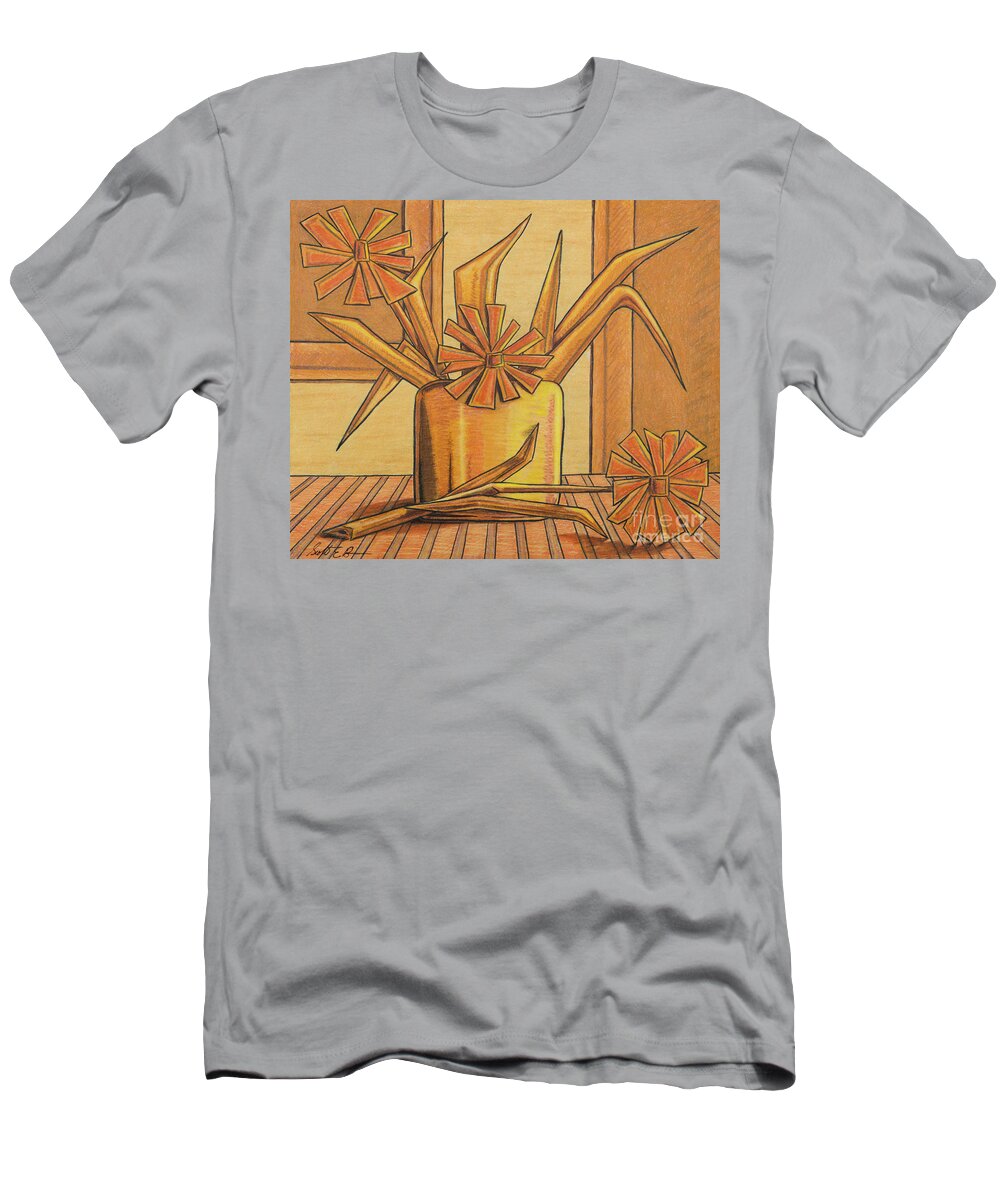 Beige T-Shirt featuring the drawing The Trio by Scott Brennan