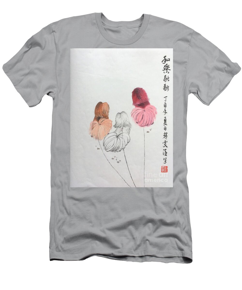 Pekes T-Shirt featuring the painting Three Pekes in a Pod - 5 by Carmen Lam