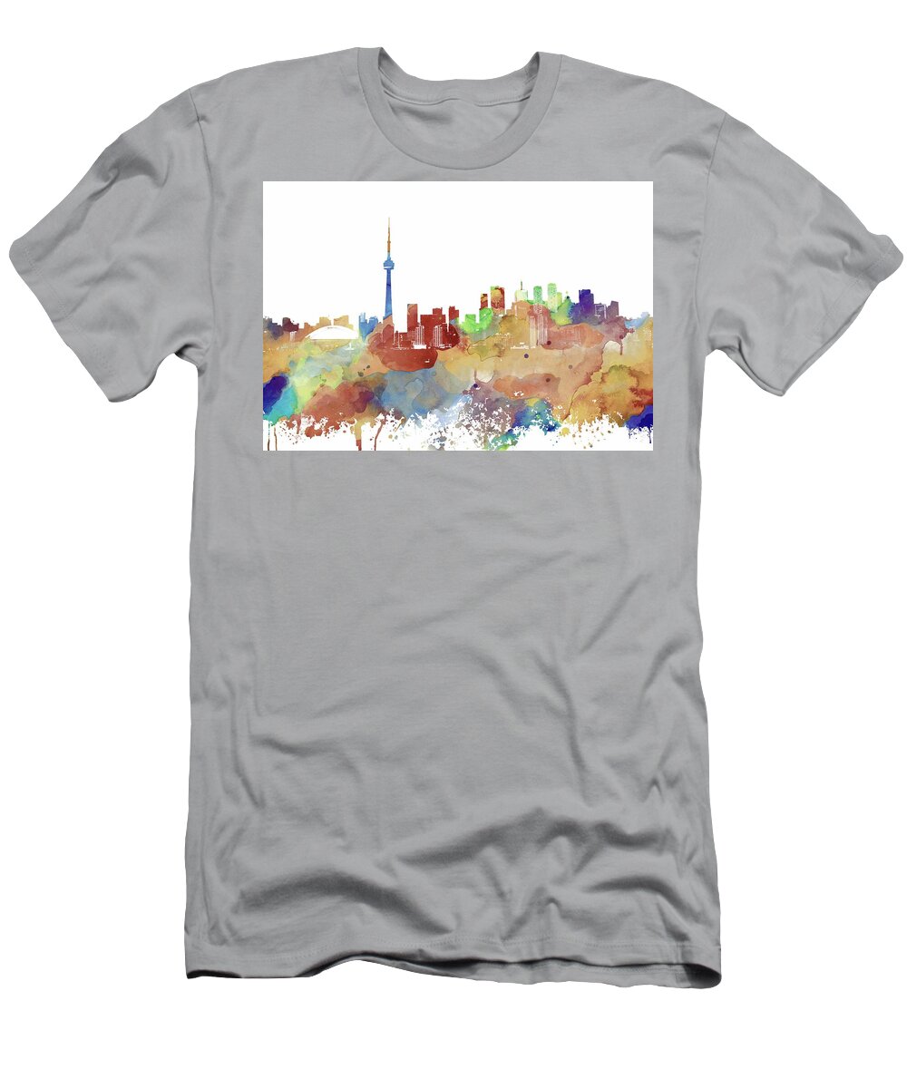 Toronto T-Shirt featuring the mixed media Toronto Ontario Canada multicolor skyline Design 247 by Lucie Dumas