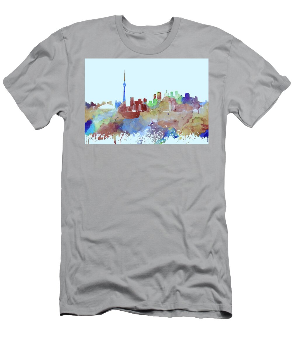 Toronto T-Shirt featuring the mixed media Toronto Ontario Canada multicolor skyline Design 249 by Lucie Dumas